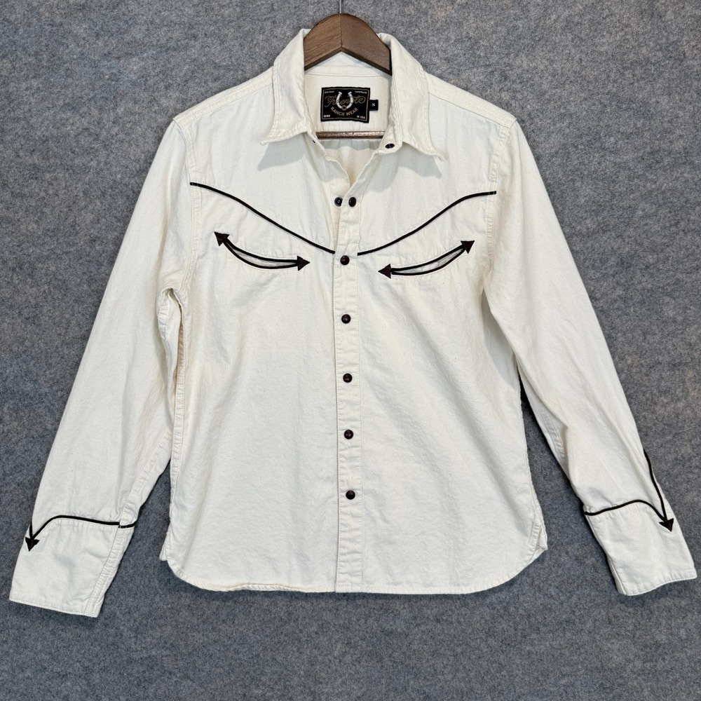 Freenote Ranchwear Western Pearl Snap Shirt Mens Small Smile Pocket Cream‎ Japan